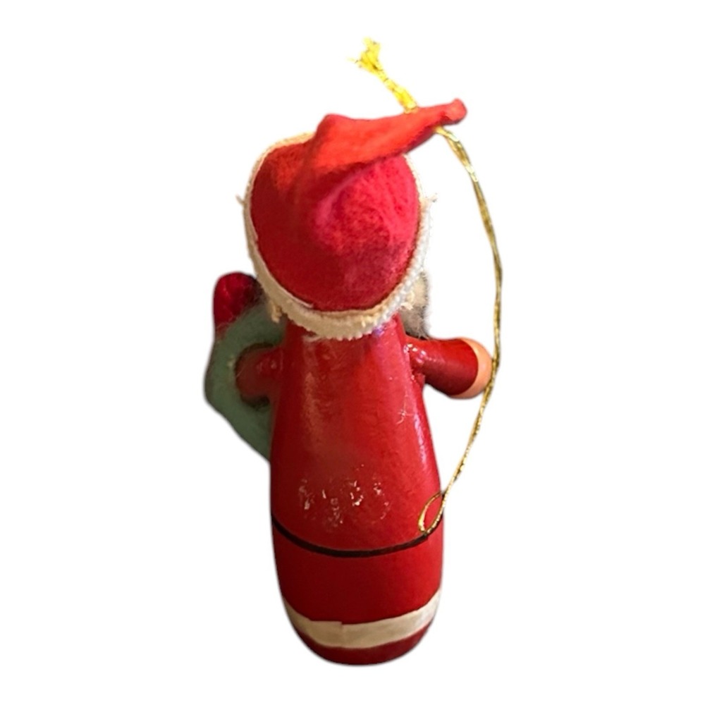 VTG Wooden Santa Christmas Ornament 3" Red Nose Gift Sack Retro Holiday Decor - Picture 2 of 5